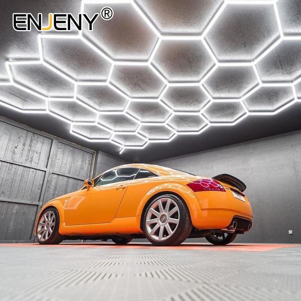

working light led honeycomb hexagon hex-grid ceiling detailing lamp car repair workshop wash beauty station garage illumination design