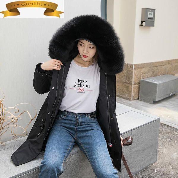 

women's fur & faux coat real women rex clothes 2021 parka warm winter manteau femme 1108 yy1099, Black