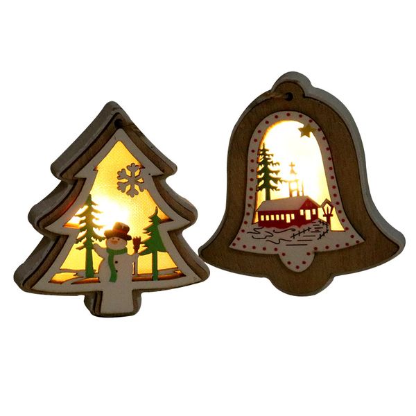 Ciondolo in legno illuminato di Natale Albero di Natale Campana Regalo Ciondolo appeso a forma di stella Merry Xmas Tree Hanging Ornament DH5750