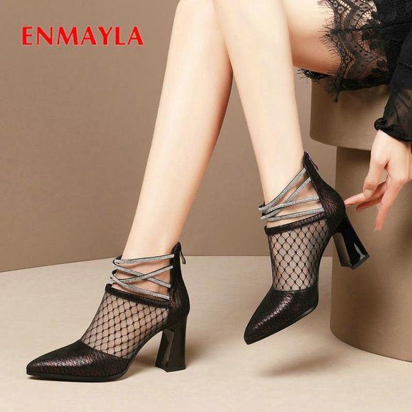 

dress shoes enmayla pointed toe casual zip luxury women pu basic square heel genuine leather spring/autumn fashion heels, Black