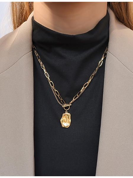 

pendant necklaces fashionable temperament double-layer metal titanium steel irregular long chain necklace sweater women do not fade, Silver