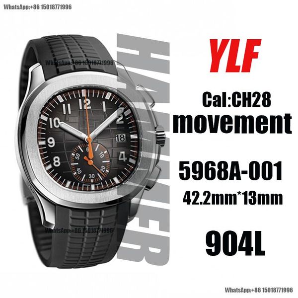 

wristwatches fashion men's mechanical watch 42mm aquanaut 5968a ss omf 1:1 orange black rubber strap a520, Slivery;brown
