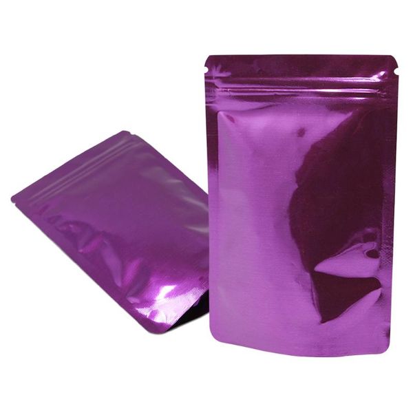 

storage bags 100pcs/lot glossy purple mylar foil stand up pouches smell proof zipper recyclable packaging bag for beans nuts