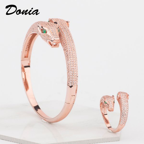 

donia jewelry party european and american fashion large classic animal micro inlaid zirconia bracelet ring set women's bracelet ring se, Black