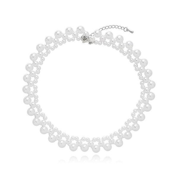 

chains imitation pearl multi-layer necklace movie star same women's french retro exquisite girl high-end gift jewley, Silver