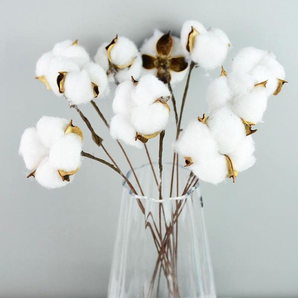 

decorative flowers & wreaths 10pcs naturally dried cotton home artificial floral branch wedding bridesmaid bouquet decor fake white flower