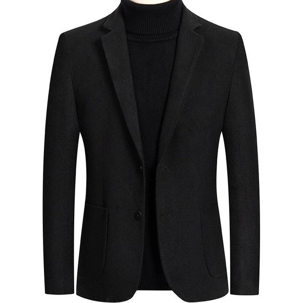 

men's wool & blends parklees 2021 autumn trench coat men warm windproof solid slim jackets woolen vintage office wedding blazer overcoa, Black