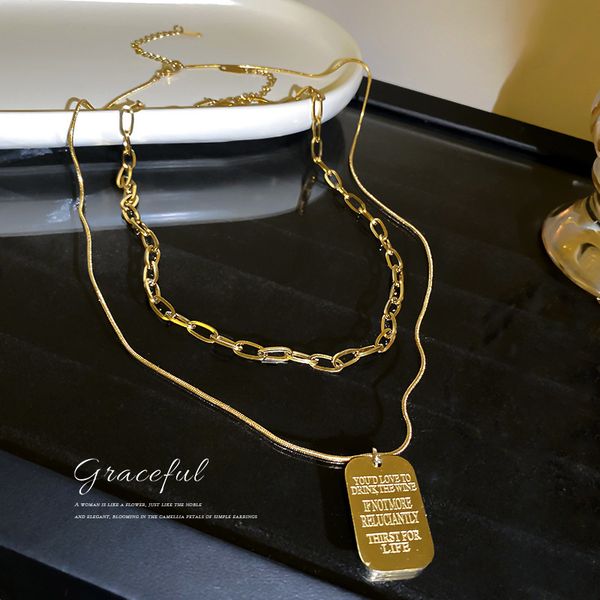 

chain women pendants titanium steel letter double layer necklace korean simple personality neck clavicle long brand net red temperament desi, Silver