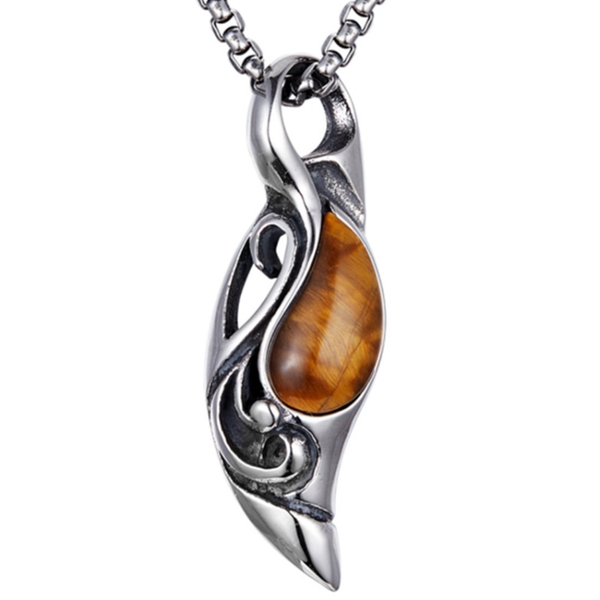 

pendant necklaces stainless steel water drop tiger eye stone link chain necklace black agates fashion jewelry, Silver