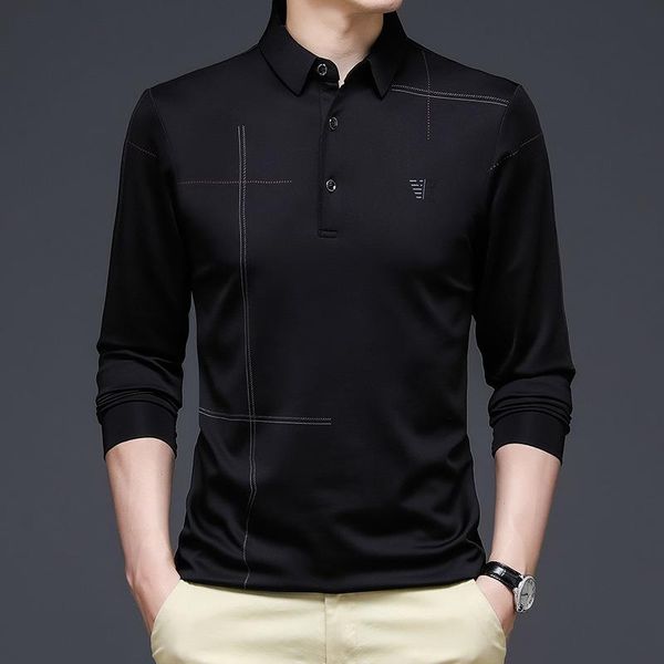 

men's polos 2022 spring new long sleeved polo men business gentleman casual lapel t-shirt wear fashion, White;black