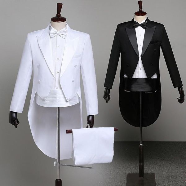

men's suits & blazers tuxedo dress xs-xl men classic black shiny lapel tail coat wedding groom stage singer 2-piece tails, White;black