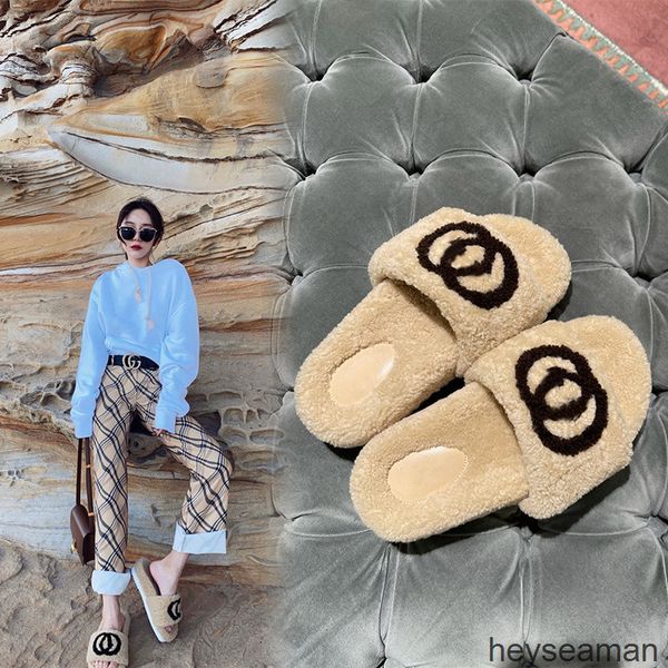 

slippers autumn and winter g family wool slippers women's flat bottomed thick bottoms wear leisure real warm slotted cotton md6g, Black