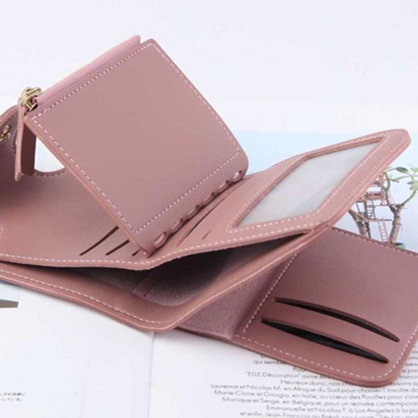 

wallets women's wallet women short multi-function zipper small purse three-fold card bag, Red;black