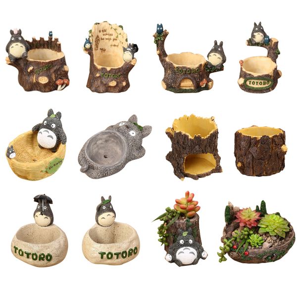 Мой сосед Totoro Figurines ваза смола горшок украшения забавные суккулентные растения цветочный горшок для дома декор бесплатная доставка 210310