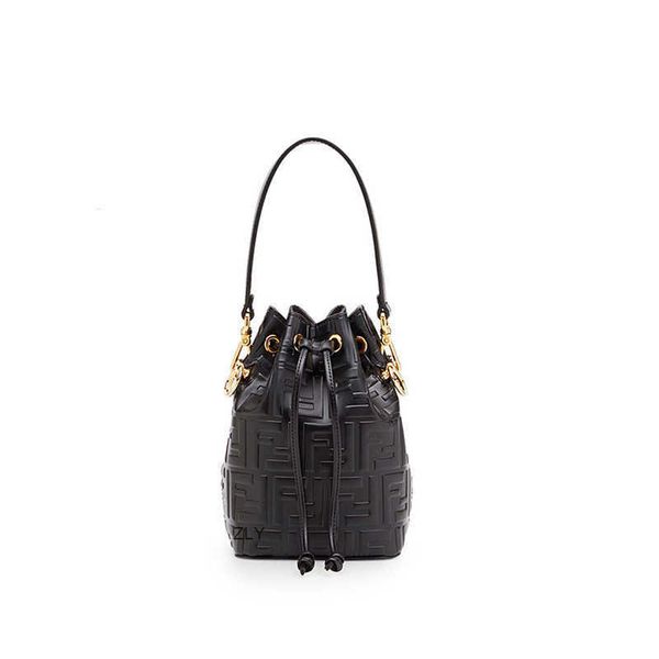 

2021 new mini single shoulder bucket bag ff printing handle embossed drawstring slung versatile old flower bag girl zly bags