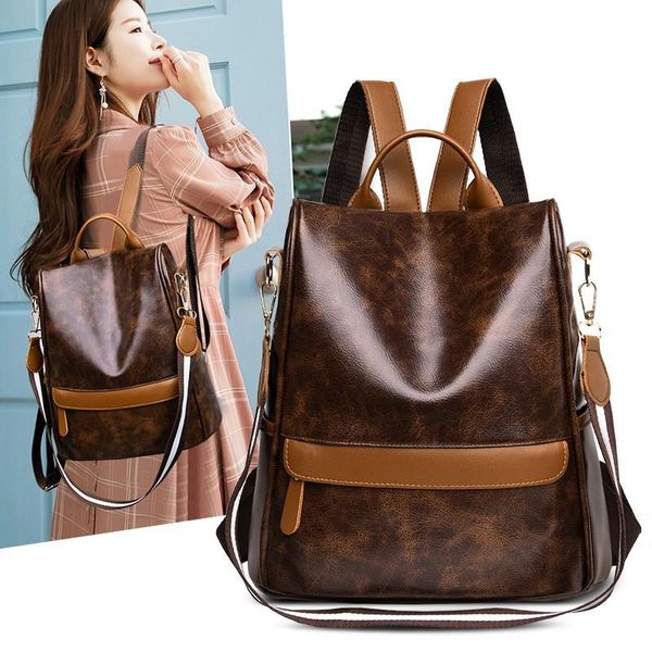 

backpack school fashion pu soft leather luxury women's large capacity double shoulder bags