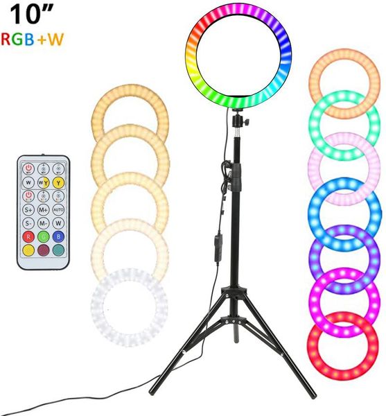 

flash heads aumkou rgb led ring light selfie pographic lighting colorful lamp dimmable with control stand for tiktok youtube