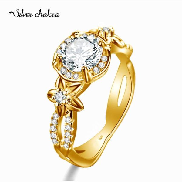 

cluster rings silver chakra gold plated jewelry 925 ring clear zircon love trendy wedding 14k for women gifts, Golden;silver