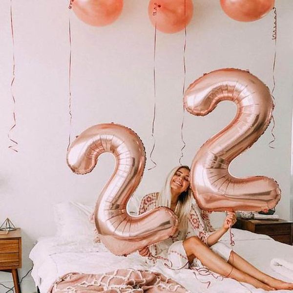 

party decoration 2pcs 32 or 40 inch happy 22 birthday foil balloons pink gold number 25th years old decorations man boy girl supplies