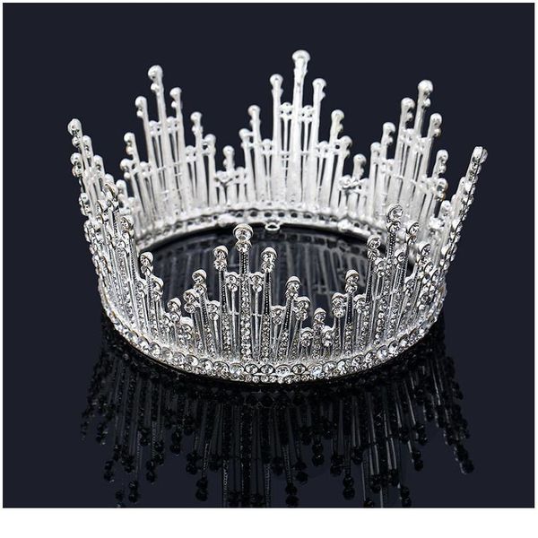 

luxurious pearl full round bridal tiara crowns queen king diadema for women headpiece wedding bride hair jewelry acc qylzye, Silver