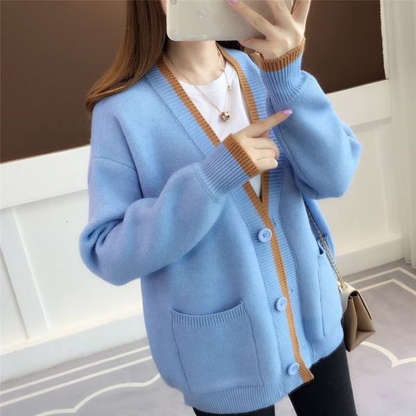 

2021 women spring autumn solid elegant cardigans female casual v-neck long sleeve knitted sweaters coat new knitwear shirt l350tnt4, White;black