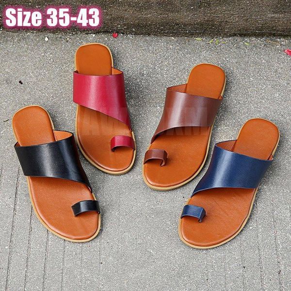 

slippers flat slipper women 2021 vintage roman sandals woman shoes summer pu leather open toes casual beach slides plus size1, Black