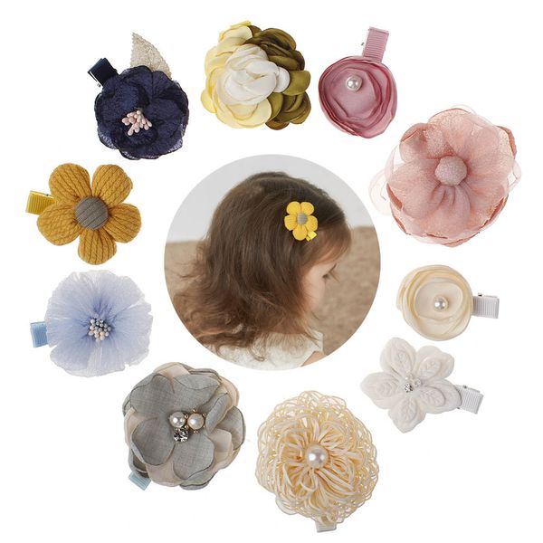 

new kids children hairpins barrettes baby fabric bow flower with pearl headwear hair clips girls headdress cute lovely accessories