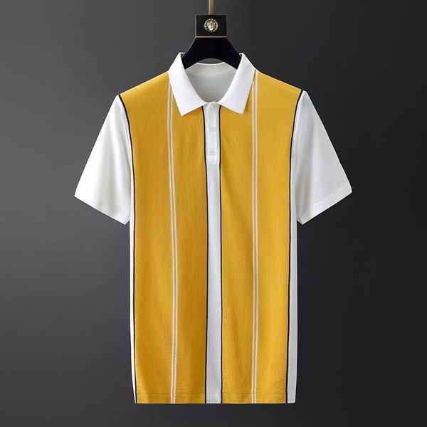 

men's polos summer knitted shirts men striped shorts sleeve lapel tee business casual social clothing 2021, White;black