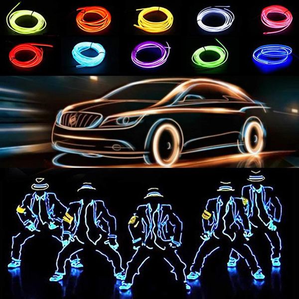 

strips 1/3/5m car neon el wire led light strip diy rope tape cable glow ambient waterproof atmosphere diode dance party decor
