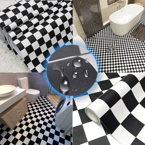 Engrossar DIY para sala de estar quarto de parede preto branco checkered casa decoração adesivo cozinha auto-adesivo papel de parede roll 210310