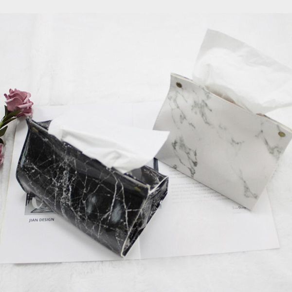 

tissue boxes & napkins case box container pu leather chic marble pattern home car towel napkin papers bag holder pouch table decoration