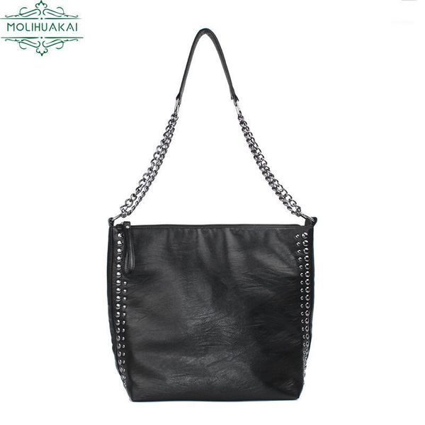 

evening bags trendy rivet decoration ladies bag shoulder fashion chain diagonal retro pu leather fabric handbag girl large capacity1