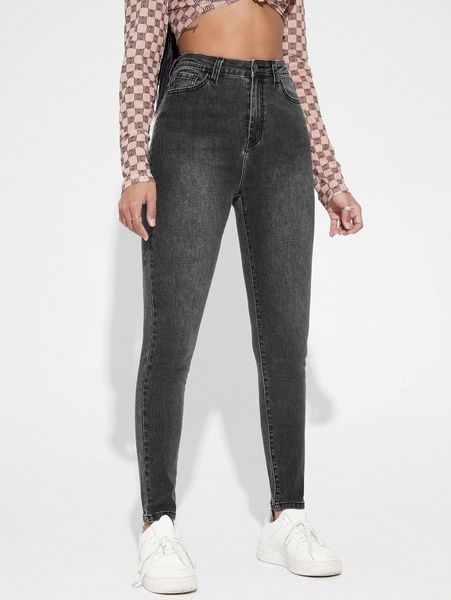 

bleach wash high waist high stretch skinny jeans n59x#, Blue