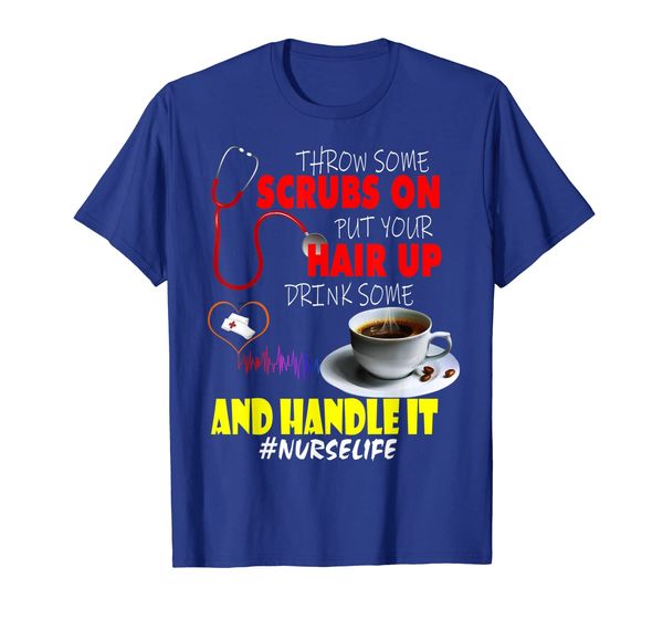 

throw some scrubs on put your hair up drink some coffee, White;black