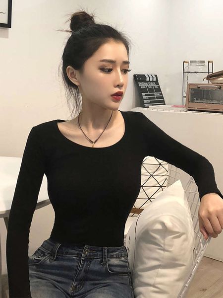 

black low necked base shirt with long sleeve t-shirt and tights, White