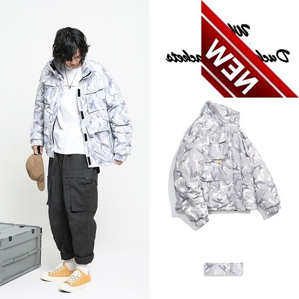 

winter men's cargo down jackets loose stand collar military style puffer jacket male thick warm fashion camouflage parkas jk-910, Black