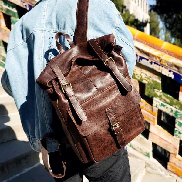 

backpack vintage genuine leather men business travel lapbag luxury