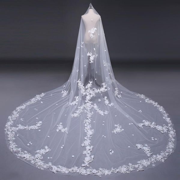 

bridal veils 2021 3m white/ivory beautiful cathedral length lace edge veil mantilla wedding accessories veu de noiva ee126, Black