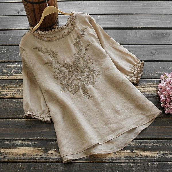 

women's t-shirt large size loose embroidered t shirt women summer half sleeves all-match breathable thin vintage lugentolo, White