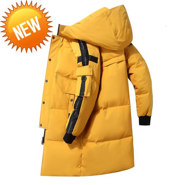 

brand new winter men's down jacket fashion male long coat 2021 youth thick warm hooded man clothing keep parka, Black