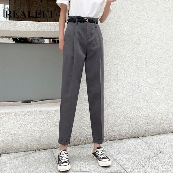 

women's pants & capris realeft summer 2021 korean ol style women formal harem belt high waist elegant office lady ankle-length pant poc, Black;white