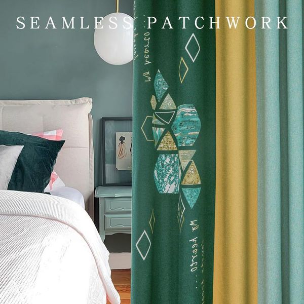 

curtain & drapes blackout curtains for living room bedroom seamless patchwork luxury geometric insulating modern blinds green