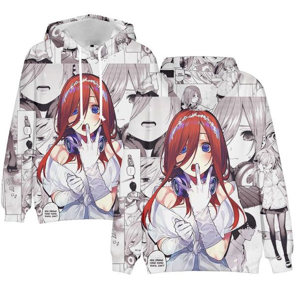 

men's hoodies & sweatshirts anime the quintessential quintuplets 3d print hooded kawaii pullovers tracksuit for men and women, Black