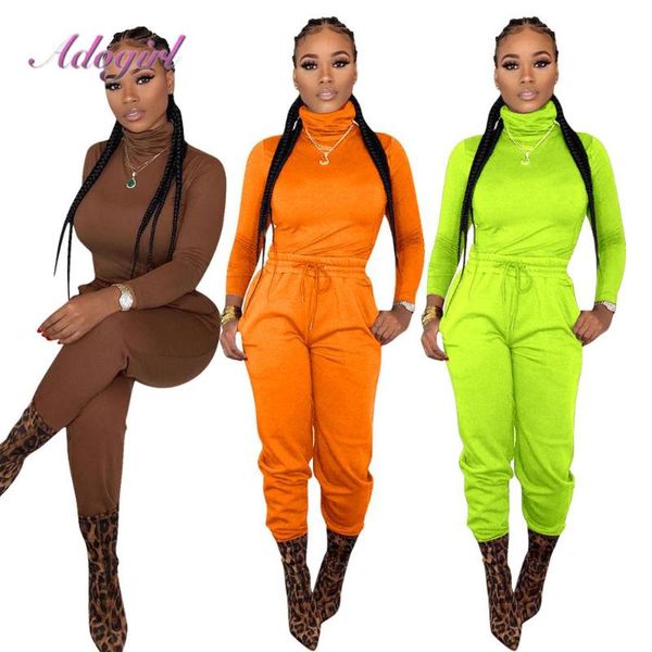 

two piece dress women soprtwear set casual solid turtleneck long sleeve slim t shirt loose pants suit outfit tracksuit, White