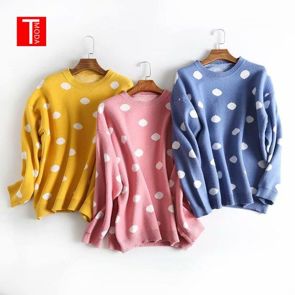 

women's sweaters 2021 pull femme o neck polk dot korean sweater women casual long sleeve student pullover sweet jumper, White;black