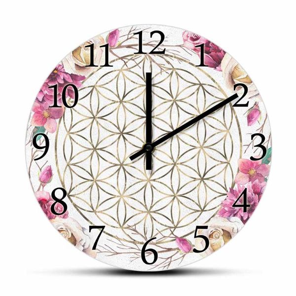 

wall clocks flower of life silent movement clock for bedroom healing symbol mediation home decor watch sacred geometry timepieces