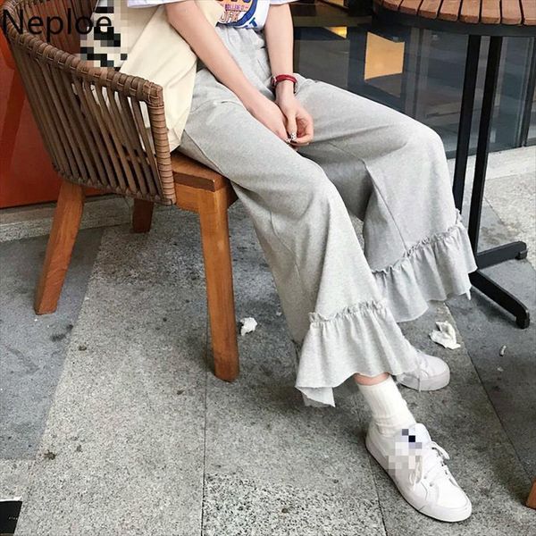 

spring korean ins stretch women capris high waist fungus trousers loose casual wide leg long 1a513, Black;white