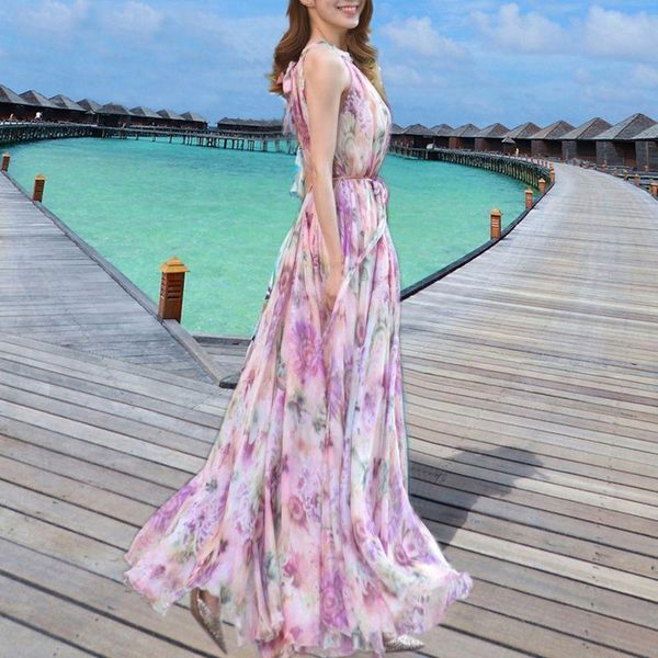 

casual dresses flowy breathable long dress strap maxi chiffon holidays pograph sleeveless bohemian beach summer 2022 floral, Black;gray
