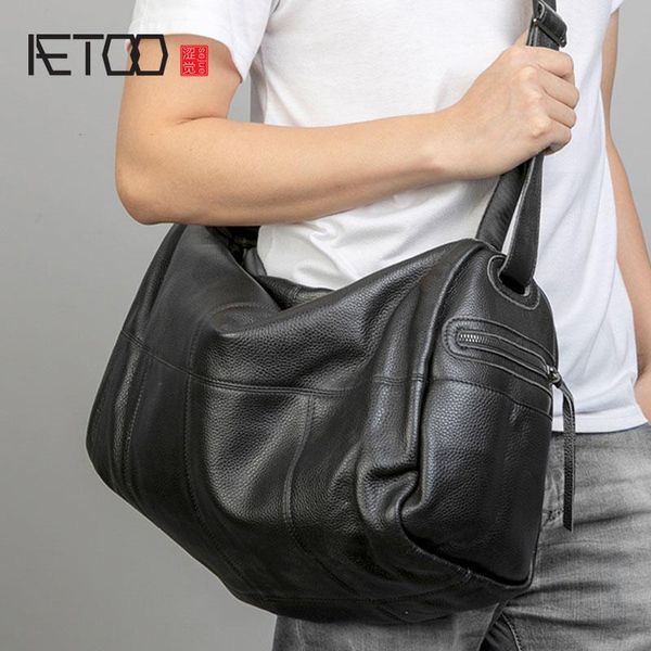 

HBP AETOO Large-capacity Head Leather Travel Bags, Men's Handbags, Bags, Black