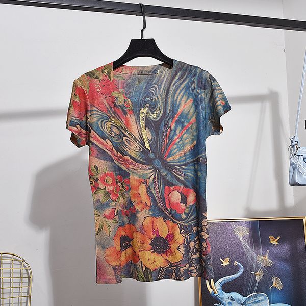 

vintage print t-shirt holes denim pants two piece set women summer streetwear casual o-neck short sleeve t shirt jean 2pc female 8jwz, Black;brown